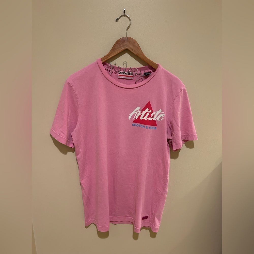 Scotch & Soda Vibrant Pink Tee with Artistic in White Letters Size Medium